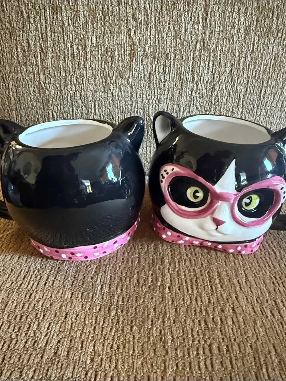 Cute Cat Face Mug with Pink Glasses (Set of 2)